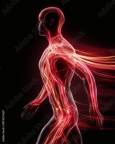 Wallpaper Mural A radiant human form with energy pathways, bathed in red and orange. Torontodigital.ca