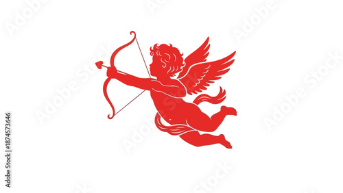 Cupid Silhouette Vector – Winged Cherub with Bow and Arrow in Flight for Valentine, Romance, Love Symbols, Holiday Decor, and Creative Design Projects