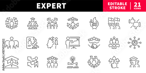 Education success editable line icons set. expert and achievement symbols