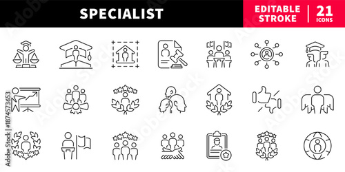 Specialist editable line icons set. Expert and professional symbols
