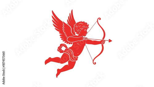 Cupid Silhouette Vector – Winged Cherub with Bow and Arrow in Flight for Valentine, Romance, Love Symbols, Holiday Decor, and Creative Design Projects