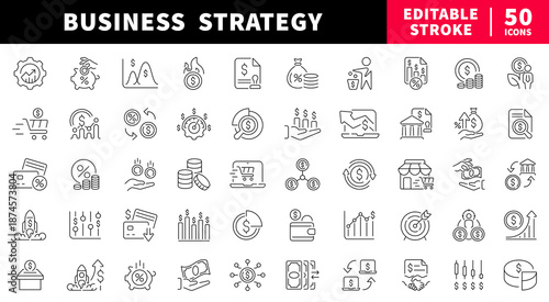 Business strategy line icons set. Management and strategy symbols