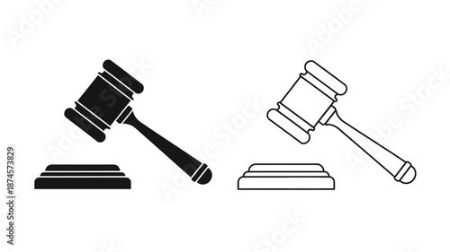 Two gavel illustrations one solid and one outline a legal symbol silhouette