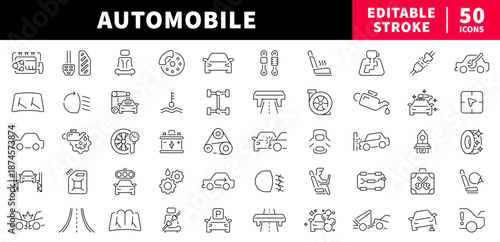 Automobile editable line icons set. Car and vehicle related symbols
