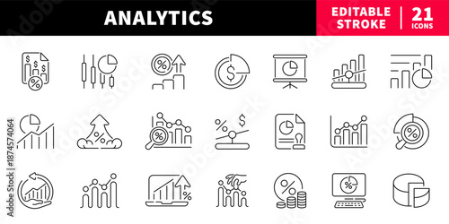 Analytics editable line icons set. data and chart symbols