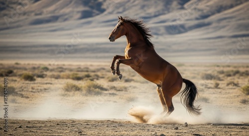 Wild horse running free in desert landscape