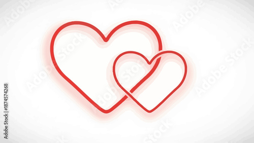 Interlinked Heart Outline Vector – Glowing Red Double Heart Symbolizing Love, Unity, and Connection for Romance, Relationships, and Emotional Design Projects