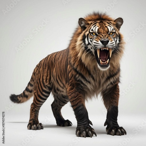 Tiger-lion big catlike on white background