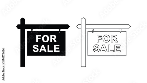 Two for sale signs one dark and one light a contrasting silhouette