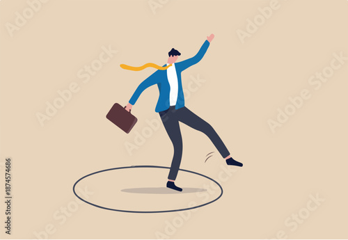 Step out of comfort zone or safe zone, dare to walk your own way or manage to exit from routine job to start new business journey concept, brave businessman step out of comfort circle for new success.