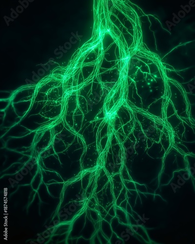 Wallpaper Mural Green energy veins spread across a dark backdrop, illuminating the scene. Torontodigital.ca