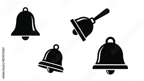 Four black bell icons in varying styles a striking silhouette