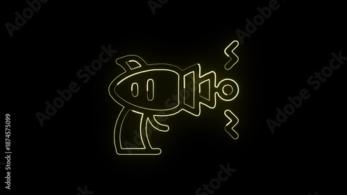 Glowing neon line blaster animated icon. Futuristic weapon animation HD video isolated on black background