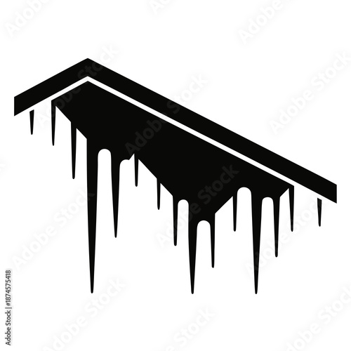 Title: A black and white of icicles hanging from the edge of a roof or ledge minimal