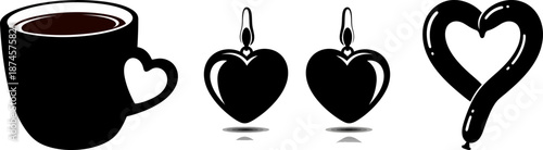 Cup of coffee heart earrings balloon animal romance decoration silhouettes