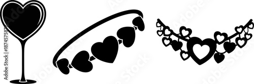 Heart glass, bracelet, and garland vector graphics