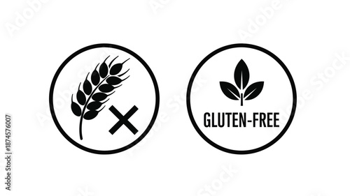 Gluten free certification marks with wheat and leaf symbols in black silhouette