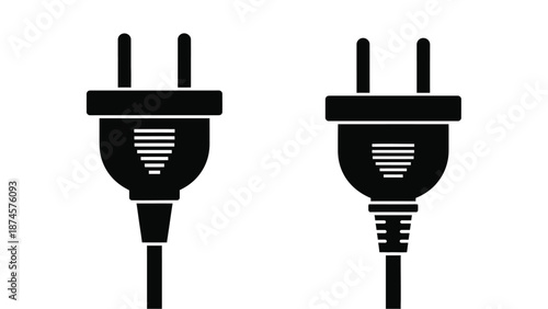 Two black electrical plugs displayed side by side a simple silhouette