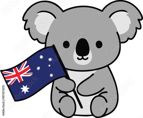 PrinCartoon koala sitting with Australian flag symbolizing national pride and native wildlifet