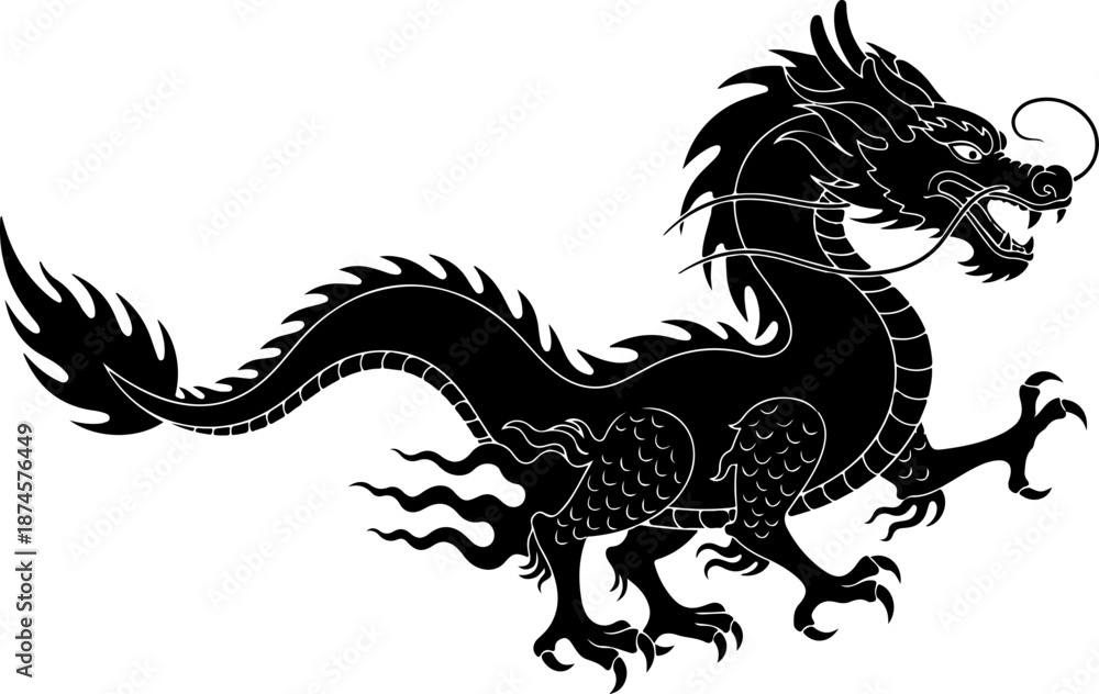 Obraz premium Black Dragon Silhouette Vector Illustration