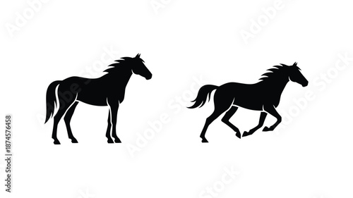 Two majestic horses in dynamic poses a striking black silhouette