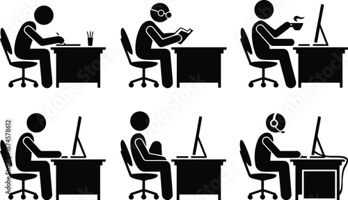 People working at desk with different activities