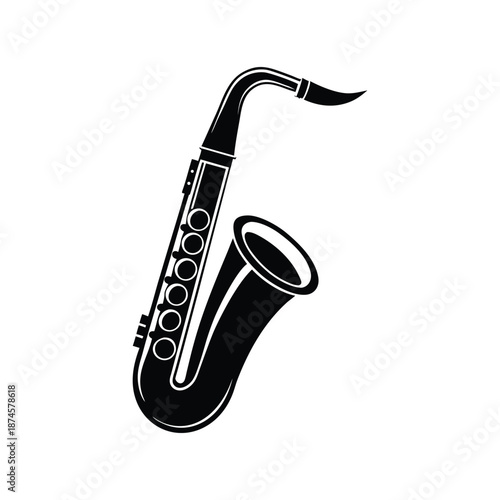 Silhouette of a saxophone on a white background