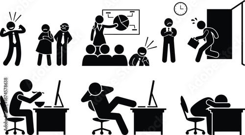 Workplace stress and frustration icons set