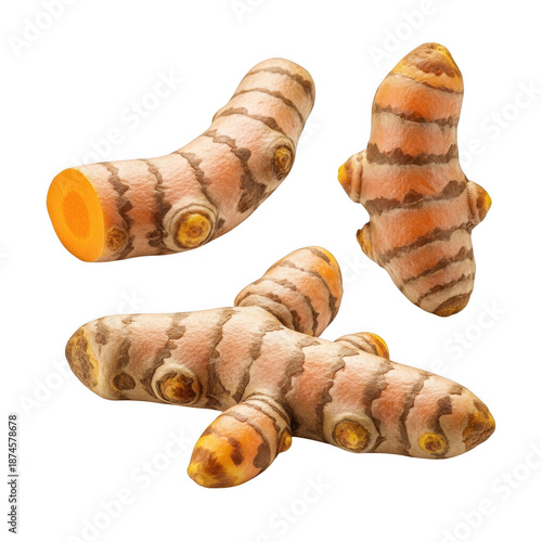 Fresh turmeric roots isolated on transparent background