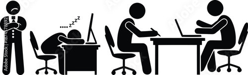 Office workers in various states of productivity