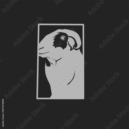 sheep logo, silhouette of a ram’s head with a frame on a white background, vector