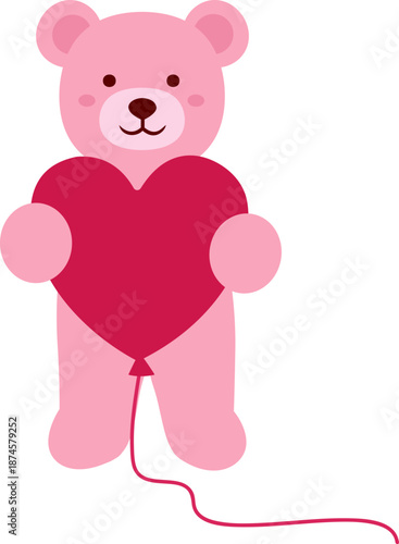 Cute Teddy Bear Holding Heart Shaped Balloon Flat Vector Illustration.
Valentine Teddy Bear Heart Balloon  Clipart.
Transparent background.