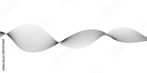 Abstract technology wave lines on white background with undulating gray curves, blended twisted strokes, and smooth parallel motion forming a modern digital sound frequency design.