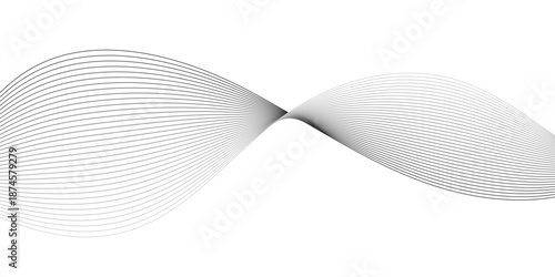 Abstract technology wave lines on white background with undulating gray curves, blended twisted strokes, and smooth parallel motion forming a modern digital sound frequency design.
