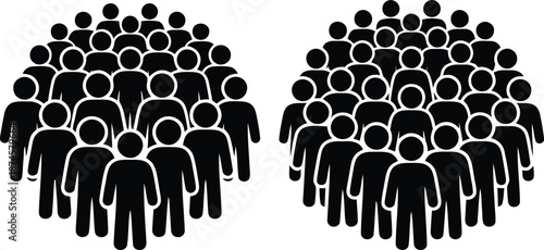 Two groups of people standing together in crowd