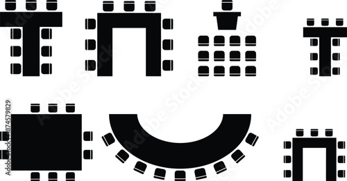 Collection of various table and chair arrangements for event planning