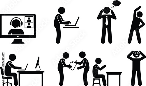 Various office workers engaged in different activities