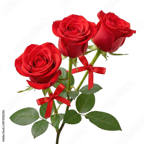 Three red roses isolated on transparent background