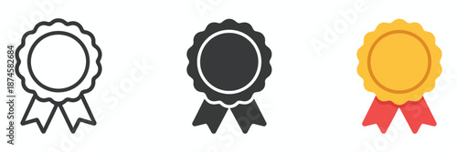 Medal Icon Set, Certified and Approved Medal Vector Icons in Line, Glyph