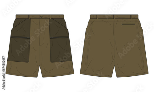 Illustration of men's cargo shorts in olive brown