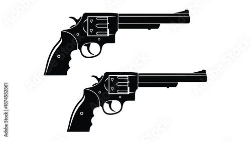 Detailed depiction of two revolvers in a striking black silhouette