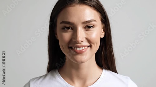 Wallpaper Mural Beautiful Woman Smiling, Portrait, White Background, Close Up. Torontodigital.ca