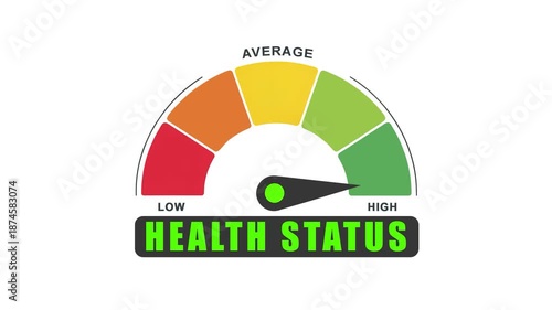 Health Status Meter Gauge Icon Animation: Low to High Level Indicator