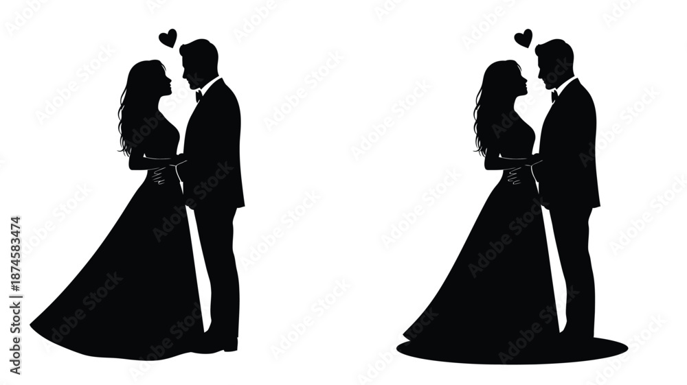 Fototapeta premium Couple embracing tenderly a romantic pose captured in black silhouette
