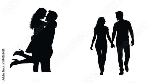 Romantic couples in dark silhouette showcasing affection and togetherness silhouette
