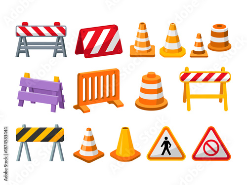 Construction Barriers and Cones Set for Road Safety Measures