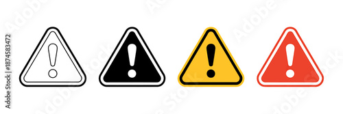 Set of warning signs with exclamation marks in various colors