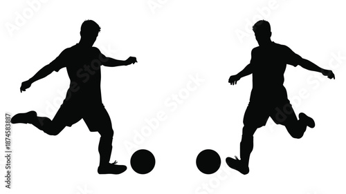 Two men playing with balls in a dynamic pose silhouette