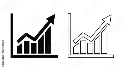 Two bar graph illustrations depicting growth and progress a bold silhouette