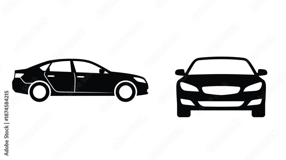 Fototapeta premium Two modern car designs presented in a striking black silhouette